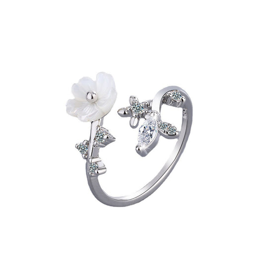 Korean Style Shell Ring For Women Small Adjustable 16mm Inner Diameter Zircon Accent Extra Durable Lightweight