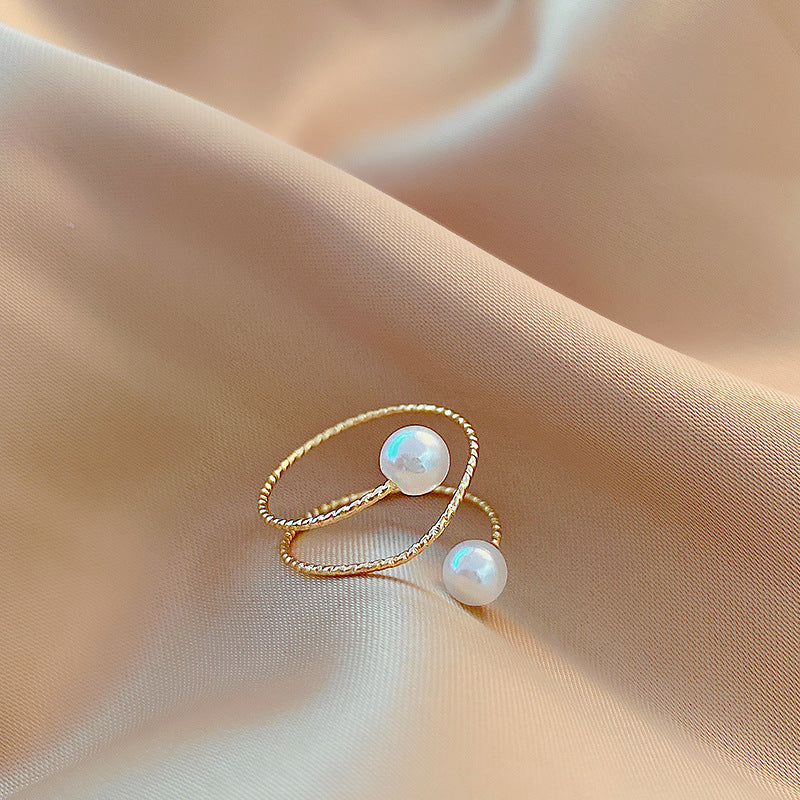 Adjustable Pearl Copper Ring Retro Design Electroplated