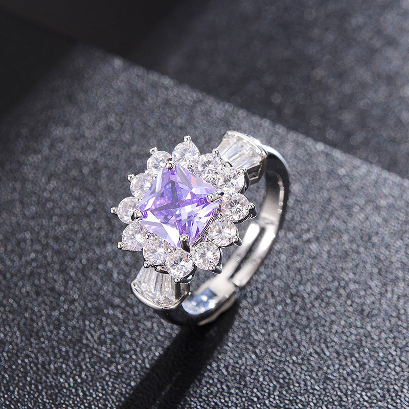 Womens Zircon Ring Copper Ring Retro Ring Purple Ring Geometric Ring Ladies Fashion Ring Elegant Ring Anniversary Ring Special Occasion Ring Gift for Her
