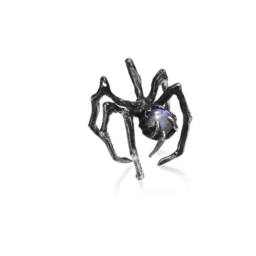 Womens Spider Moonstone Crystal Ball Ring Geometric Electroplated Dark Tone High Quality Bold Statement Jewelry