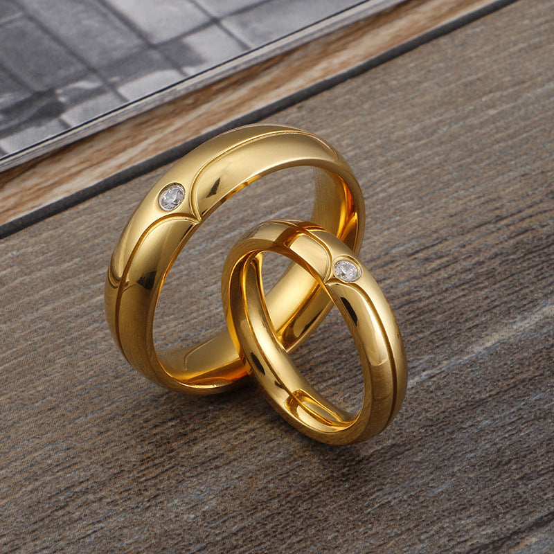 Gold Plated Titanium Steel Geometric Couple Rings Gift
