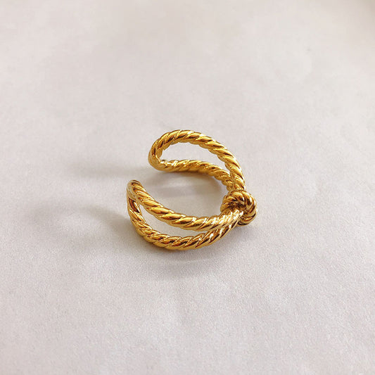 Knot Ring Adjustable Opening Gold Plated Copper Ring For Women Girls Ladies Fashion Jewelry Statement Piece Style