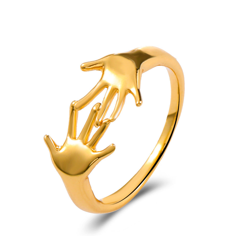 Vintage Hugging Hands Ring Vintage Electroplated Band With Zircon Stone Geometric Design Love Ring Birthday As