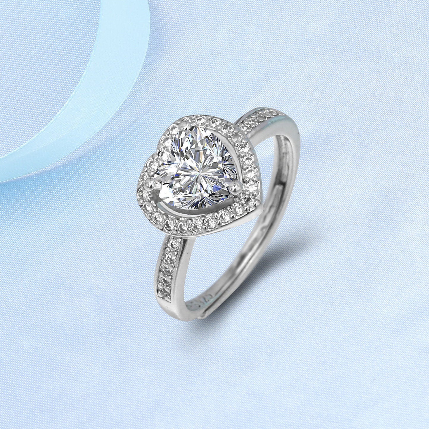 Heart Shaped Adjustable Ring Moissanite Gemstone Inlaid In Platinum White Gold Filled Jewelry Fashion Accessory