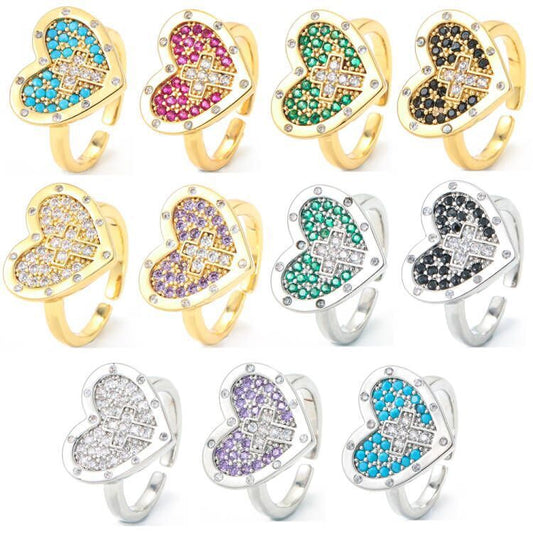 Unisex Adjustable Opening Ring Micro Inlay Zircon Copper Love Cross Design Fashion Jewelry Gift For All Tastes