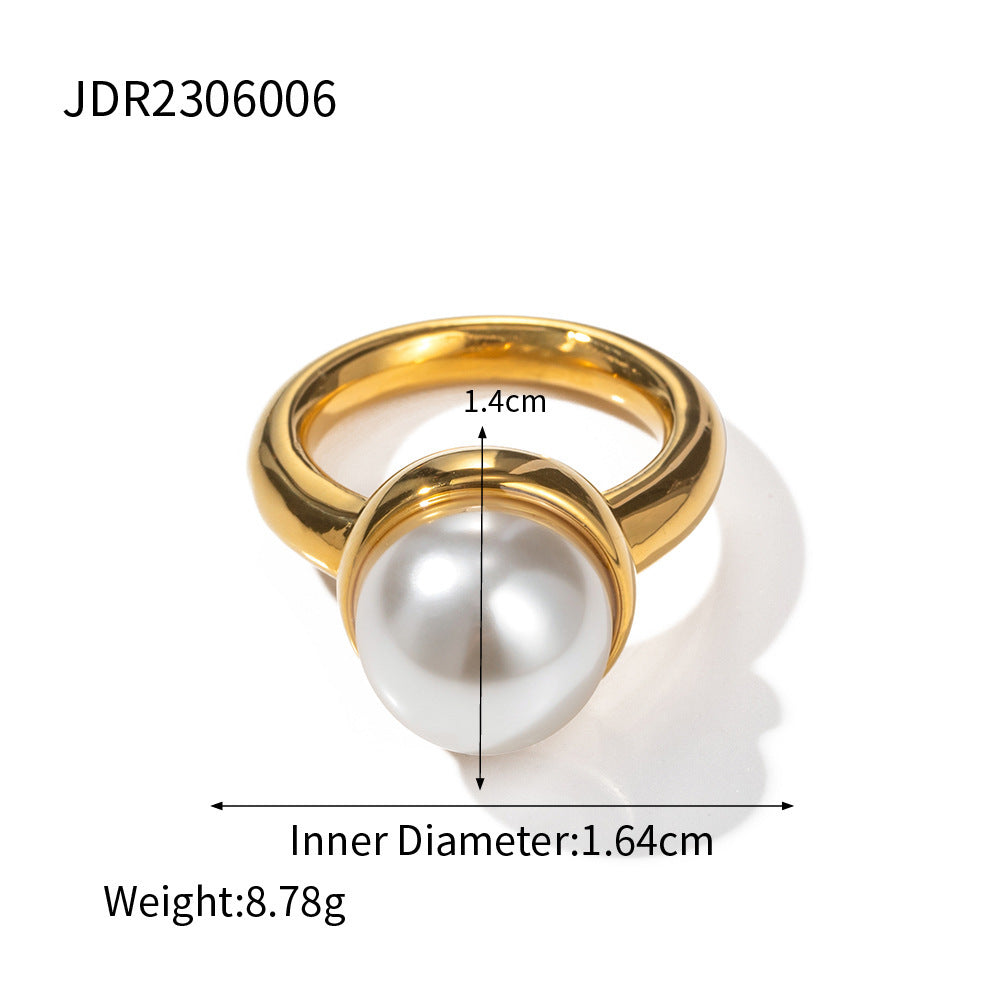 Womens 18K Gold Stainless Steel Ring With Pearl Geometric Design Non Fading Ornament Fashion Jewelry For Women