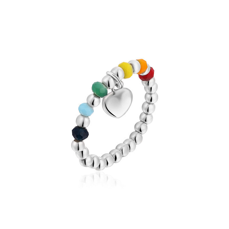 Womens Geometric Alloy Ring Beaded Ring With Rainbow Elements Multi Treasure Design Jewelry Gift For Her Alloy