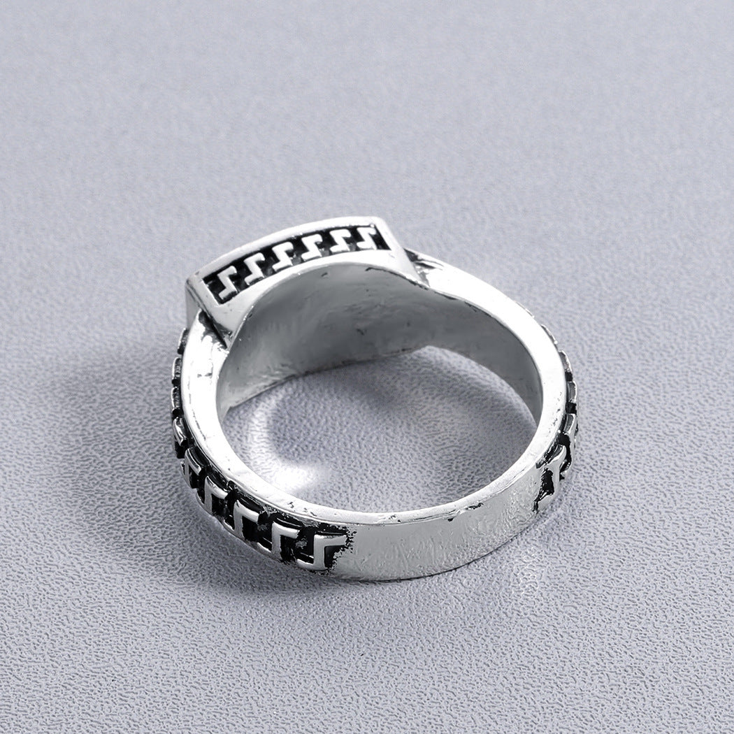 Unisex Retro Alloy Ring Thai Silver Design Classic Band For Men And Women Simple Fashion Statement Jewelry Set