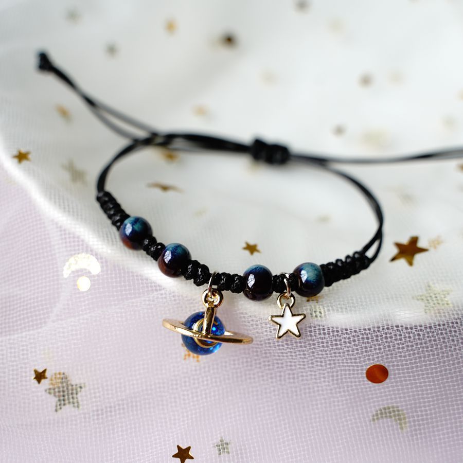 Couple Bracelet Set With Ceramic Beads Universe Planet Stars Moon Design Adjustable Alloy Accessories Matching