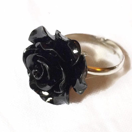 Unisex Adjustable Ring Gothic Rose Flower Design Vintage Alloy Metal Ring Electroplated Black Jewelry For Wear