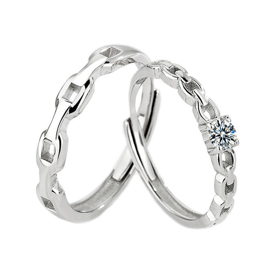 Adjustable Geometric Couple Rings For Him And Her Matching Bands Promise Jewelry Anniversary Gift Silver Spark