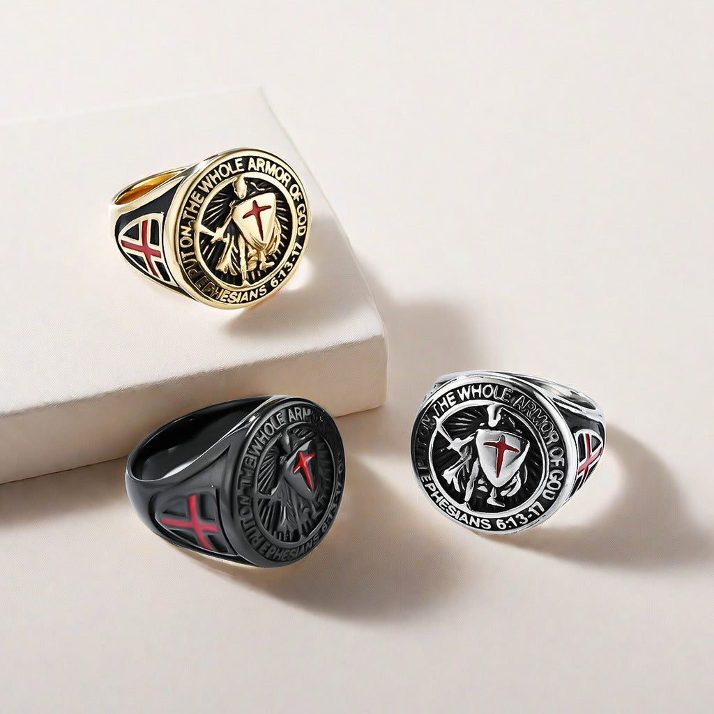 Templar Shield Cross Titanium Steel Ring Knight Style For Men Classic European Designs Bold Symbolic Accessory