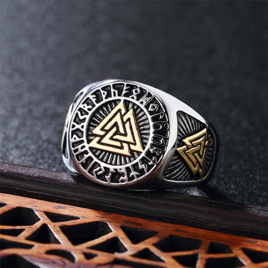 Mens Ring Stainless Steel Band Golden Ring With Triangle Fashion Jewelry Band Ring Mens Jewelry Gift Idea For Men