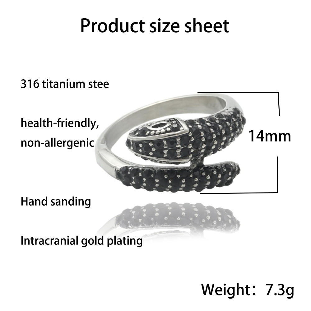 Mens Titanium Steel Snake Ring Polished Band Geometric Design Silver White Stone Ring Fashion Jewelry Gift Now