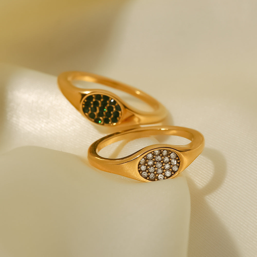 Stainless Steel Oval Ring With White Diamond Inlay Geometric Circle Design Trend Ring For Women Everyday Shine