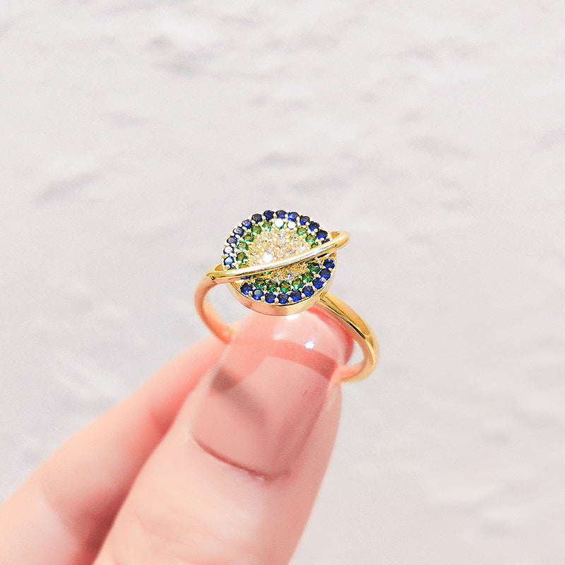Gold Plated Rotating Diamond Ring For Women Japanese And Korean Style Elegant Fashion Jewelry Ring For Daily Wear