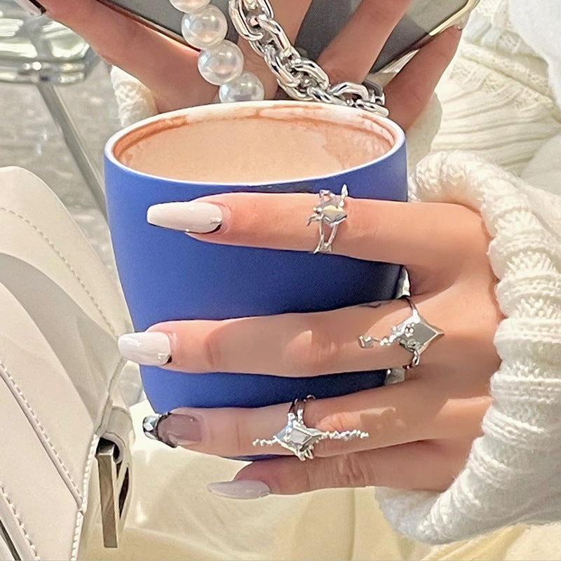 Womens Geometric Irregular Rhombus Design Copper Stacking Ring With Diamond Set Zircon Fashion Jewelry For Her