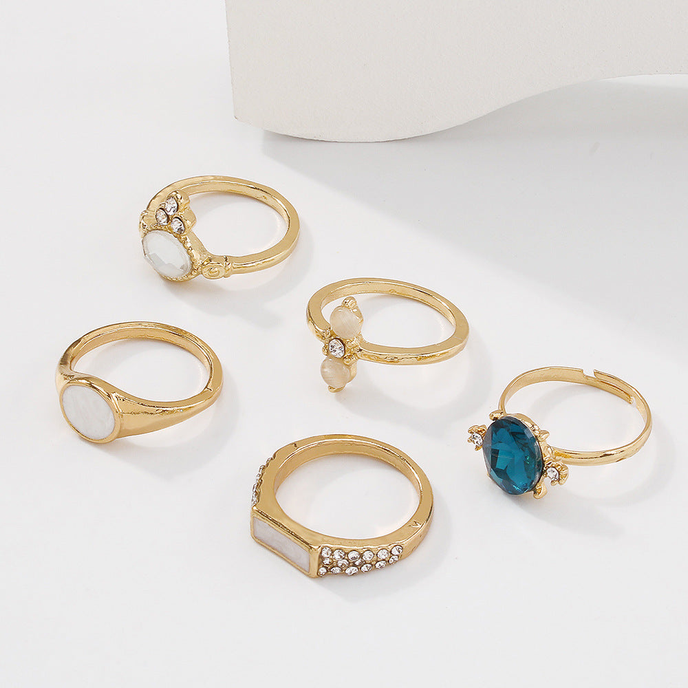 Womens Fashion Ring Set Imitation Diamond Retro Geometric