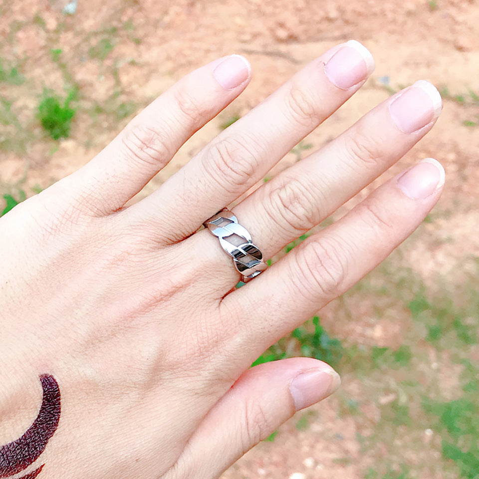 Stainless Steel Hollow Chain Ring Titanium Jewelry Unisex Fashion Accessory Geometric Modern Design Smart Look