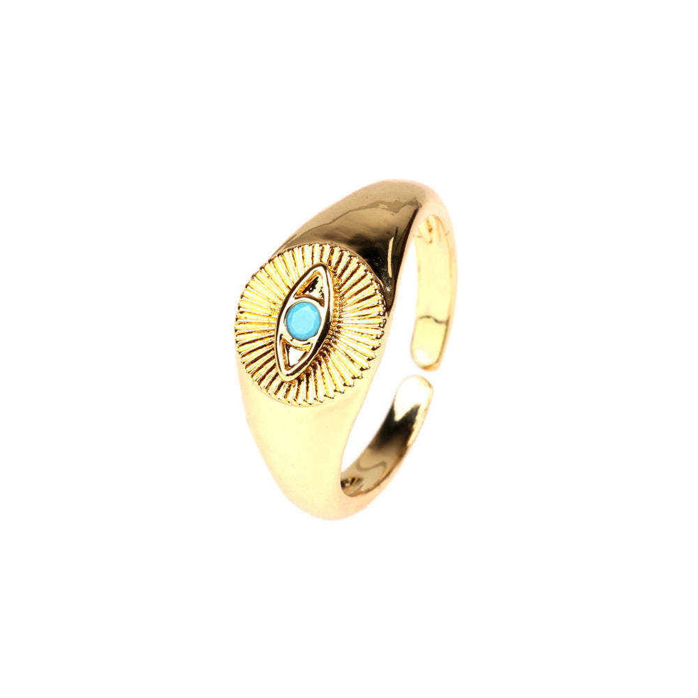 Geometric Eye Design Ring 18K Gold Plated Copper Adjustable Opening Band Geometric Statement Jewelry For Everyday Wear