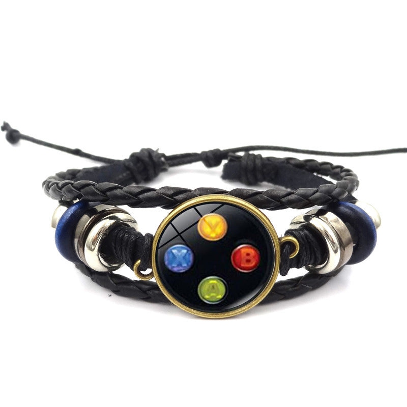 Unisex Leather Bracelet Vintage Alloy Constellation Beaded Design Retro Game Controller Time Gem Anniversary Keepsake