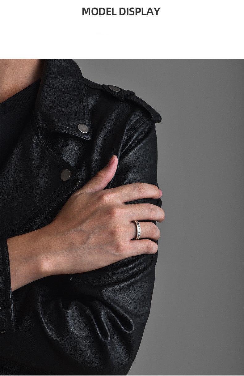 Unisex Copper Ring With Five Pointed Star Diamond Shape Retro Totem Design Vintage Finish Adjustable Fit Style