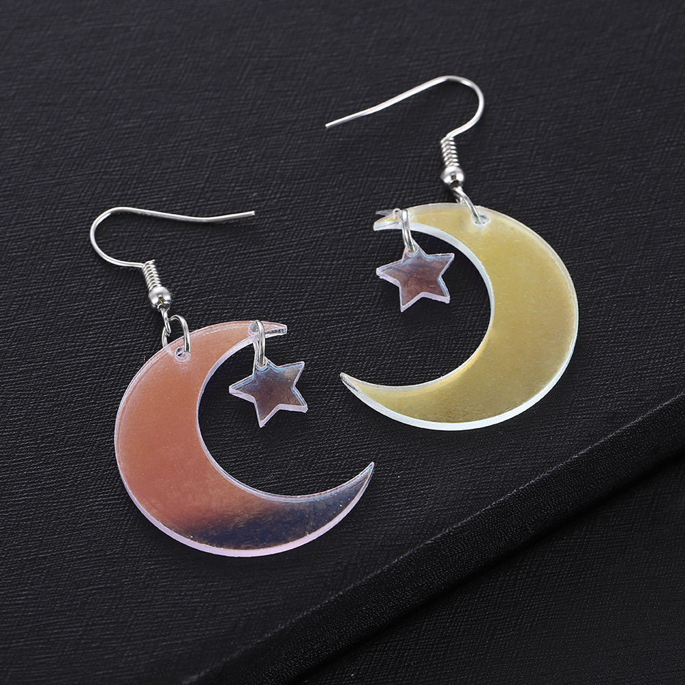 Acrylic Earrings Womens Transparent Stars And Moon Design Dangle Lightweight Individually Packed Color Earring