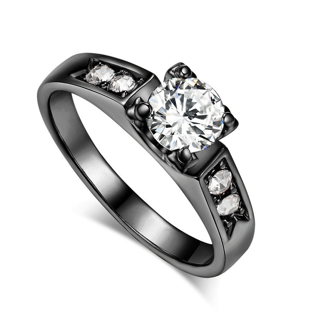 Geometric Zircon Inlaid Copper Ring for Women Jewelry