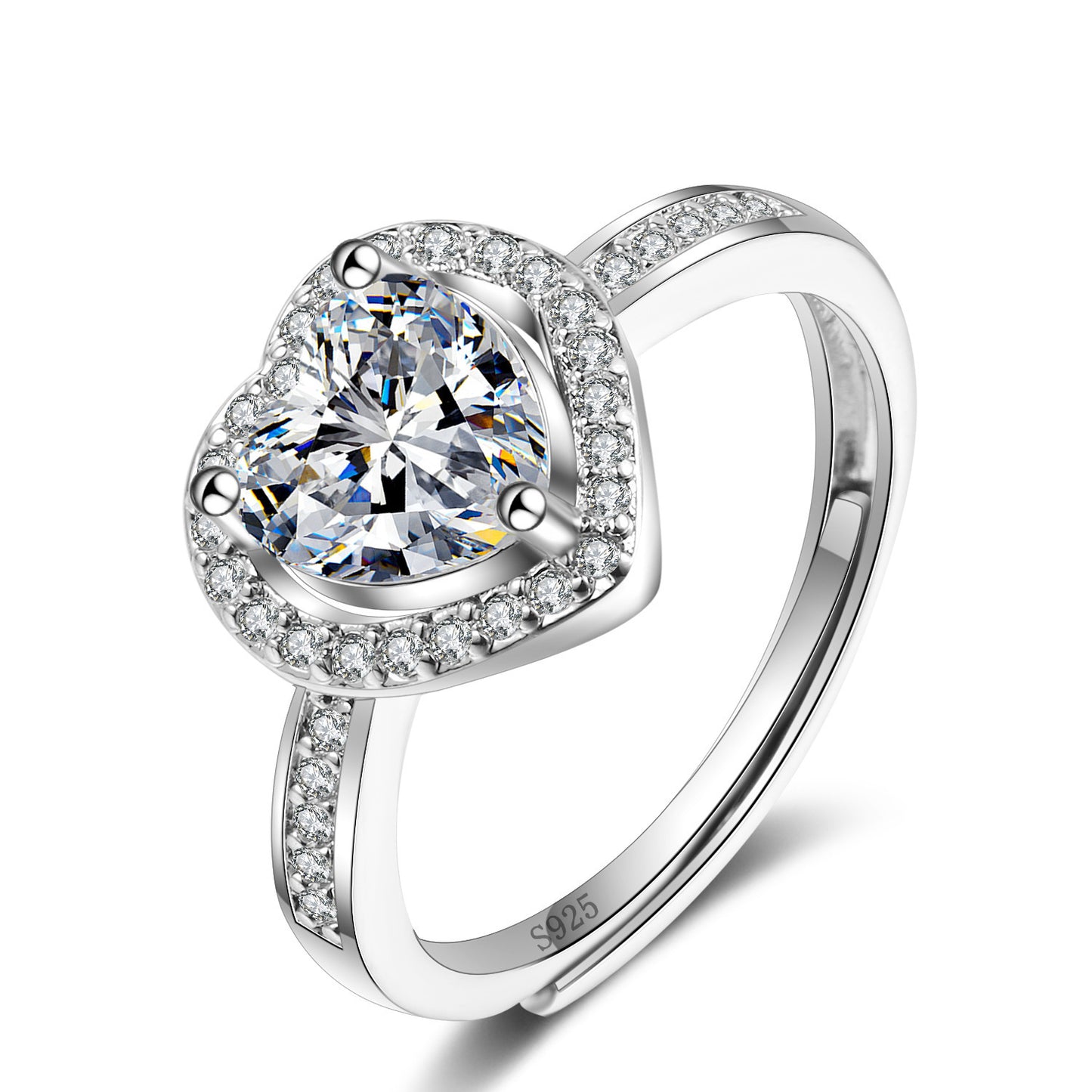 Heart Shaped Adjustable Ring Moissanite Gemstone Inlaid In Platinum White Gold Filled Jewelry Fashion Accessory