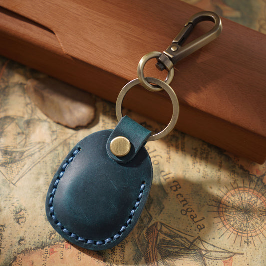 Leather Card Holder With Key Chain Hand Sewn Cowhide Card Bag Hook Closure For Men And Women Plain Design Durable