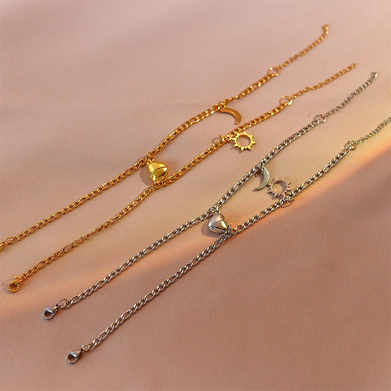 Sun And Moon Titanium Steel Couple Bracelets Geometric Design For Him And Her Silver Gold Gift Ideal Gift For Couples