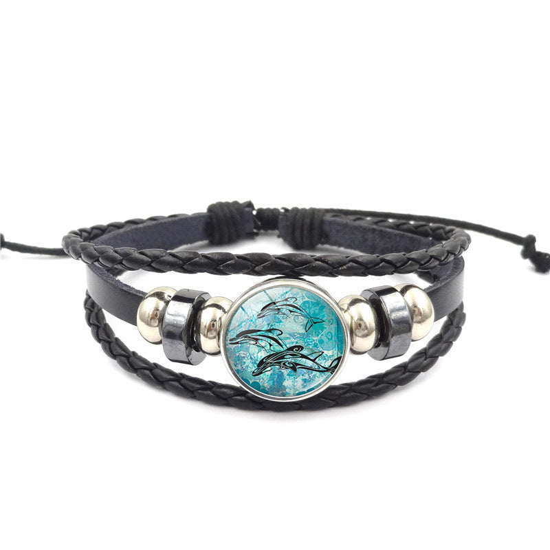 Unisex Woven Leather Bracelet Ocean Style Multi Layer Zodiac Ornament Fashion Jewelry Handmade Accessory Everyday Wear