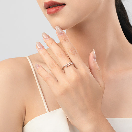 Womens Sterling Silver Geometric Ring Micro Inlay Diamond White Gold Finish Affordable Luxury Jewelry Gift Her