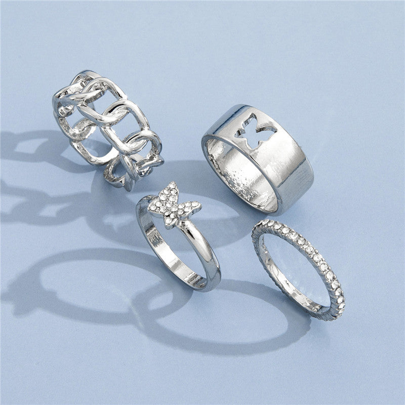 Womens Butterfly Ring Alloy Metal Rhinestone Hollow Design Fashion Jewelry Accessory Full Crystal With Sparkle