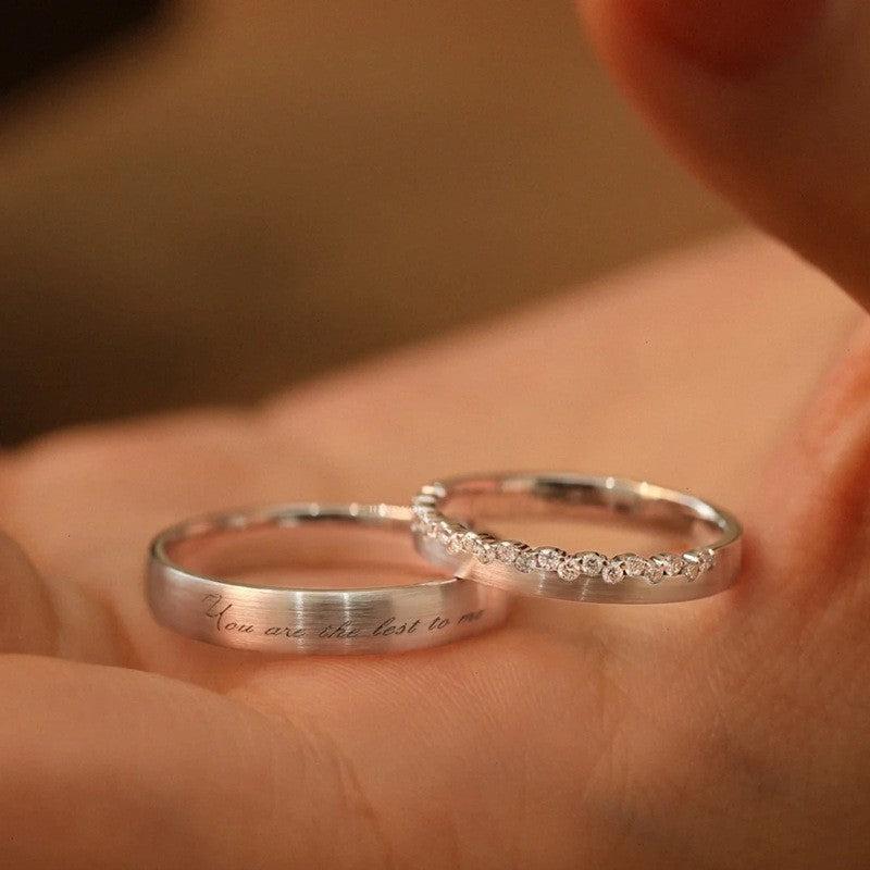Matching Silver Couple Rings With Diamond Inlays Design