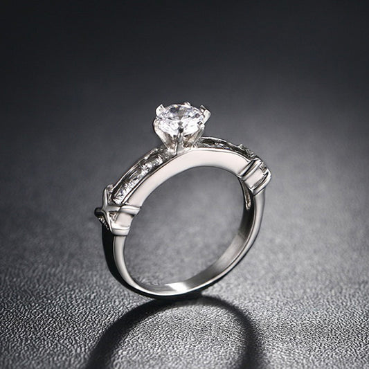 Womens Titanium Steel Ring Fashion Silver Ring Geometric Inlay Design Womens Ring Gift For Her Elegant Sparkle