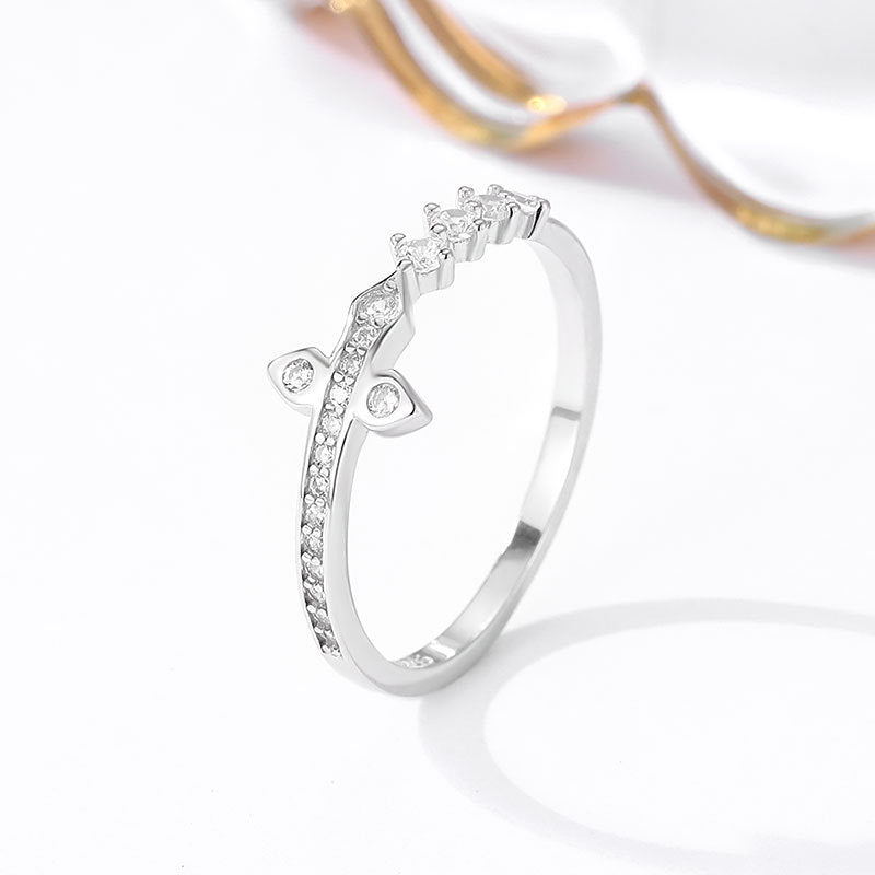 Sterling Silver Diamond Ring White Gold Finish Design