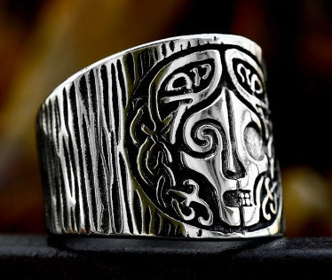Mens Ring Nordic Vintage Viking Celtic Knot Titanium Steel Polished Durable Retro Bold Statement Jewelry Style