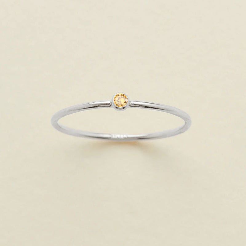 Stainless Steel Geometric Ring With Diamond Accents And Colorful Simulated Birthstone Anniversary Ring For Women Girls