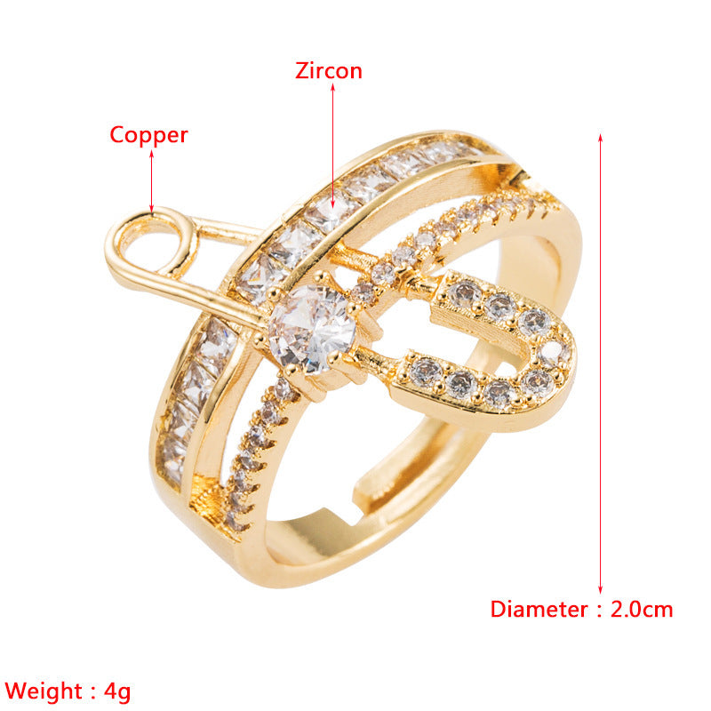 Women Gold Plated Ring Micropaved Zircon Pearl Geometric Copper 18K Plated Fashion Jewelry Statement Accessory