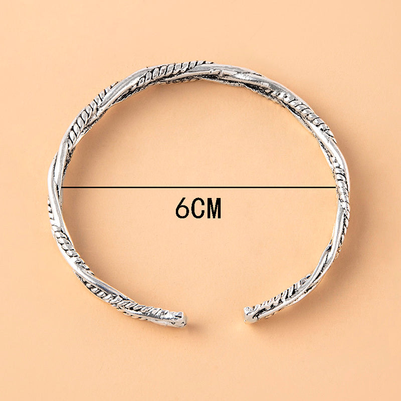 Vintage Twist Braided Open Bracelet Or Geometric Bangle For Women Or Men Fashion Zinc Alloy Silver Bangle 6 cm