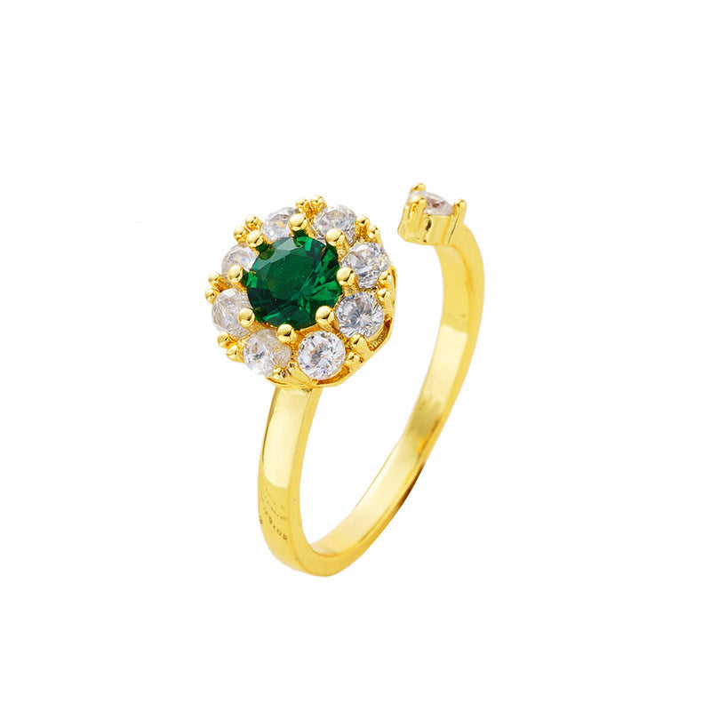 Spinning Ring Necklace Set with Zircon Pendant Brass Jewelry Gold Tone for Women Two Piece Collection Elegant Design