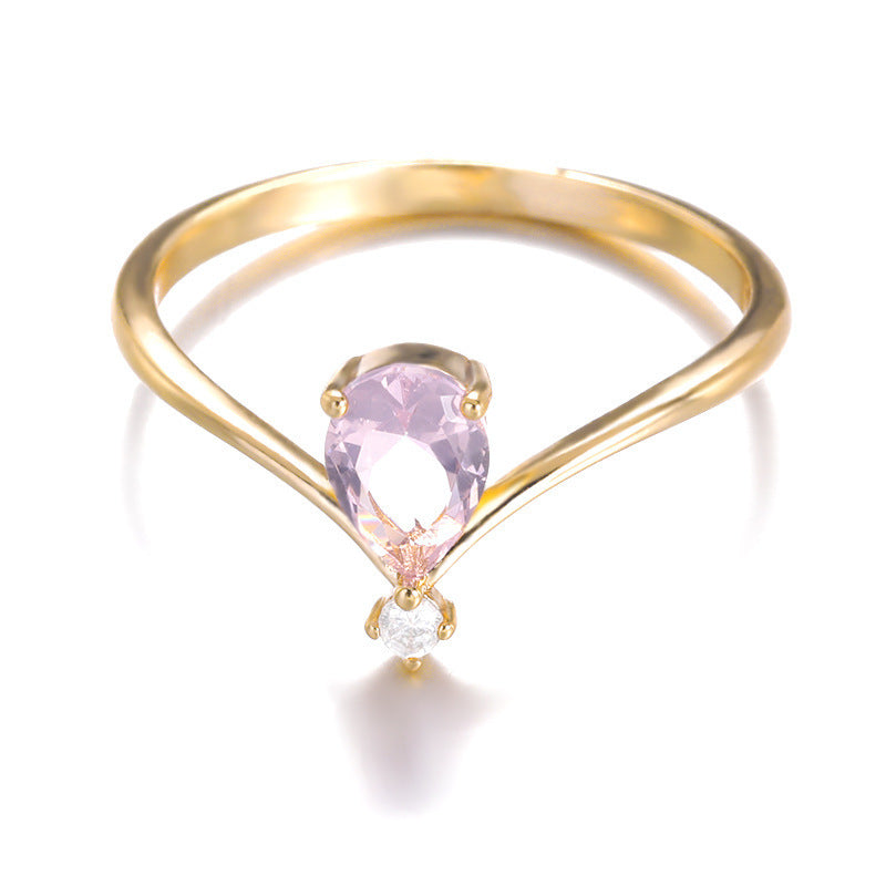 V Shaped Crown Copper Couple Ring With Gold Inlay For Him