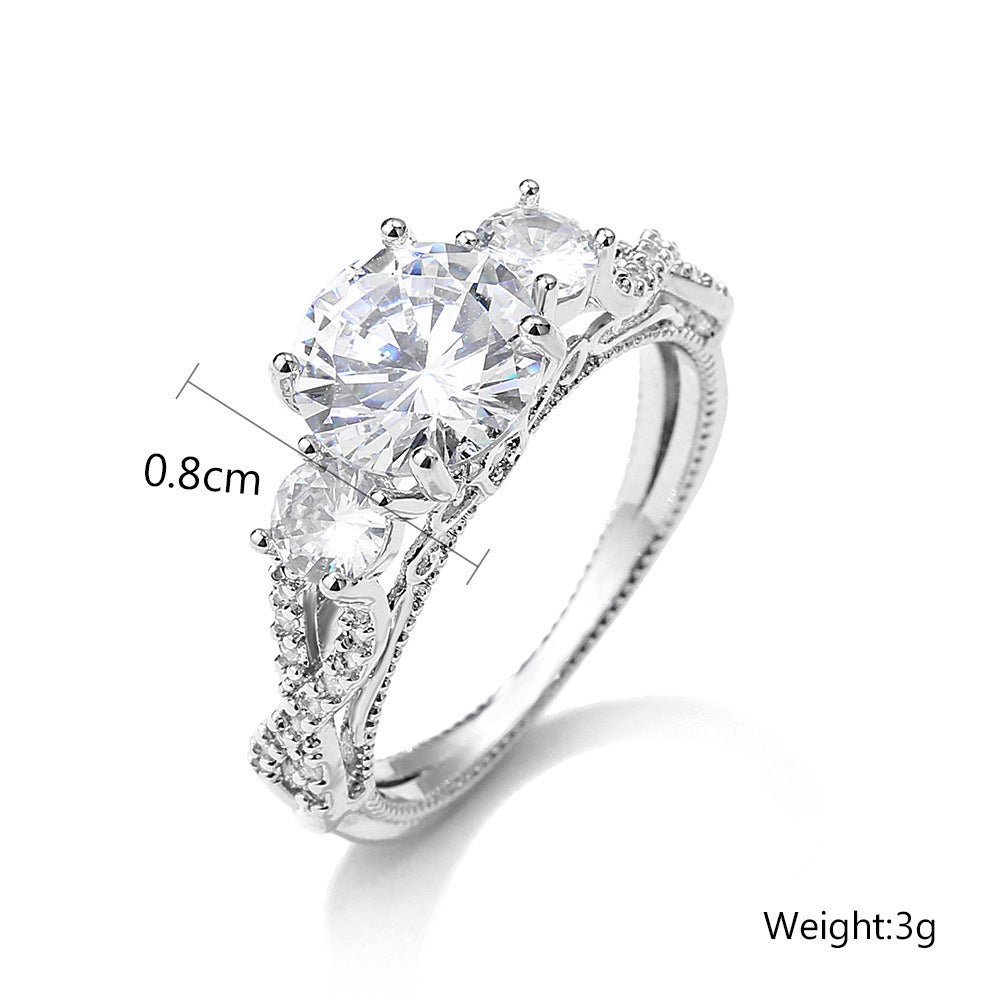 Geometric Zircon Ring White Plated Copper Fashion Jewelry