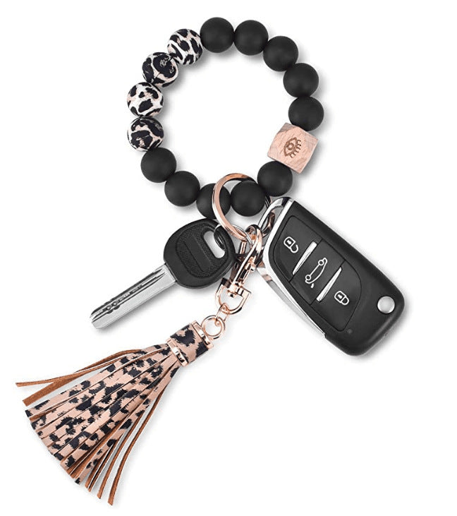 Womens Silicone Wristlet Keychain With Wood Beads Bracelet Key Ring For Handbags Car Decoration And Pendant OK