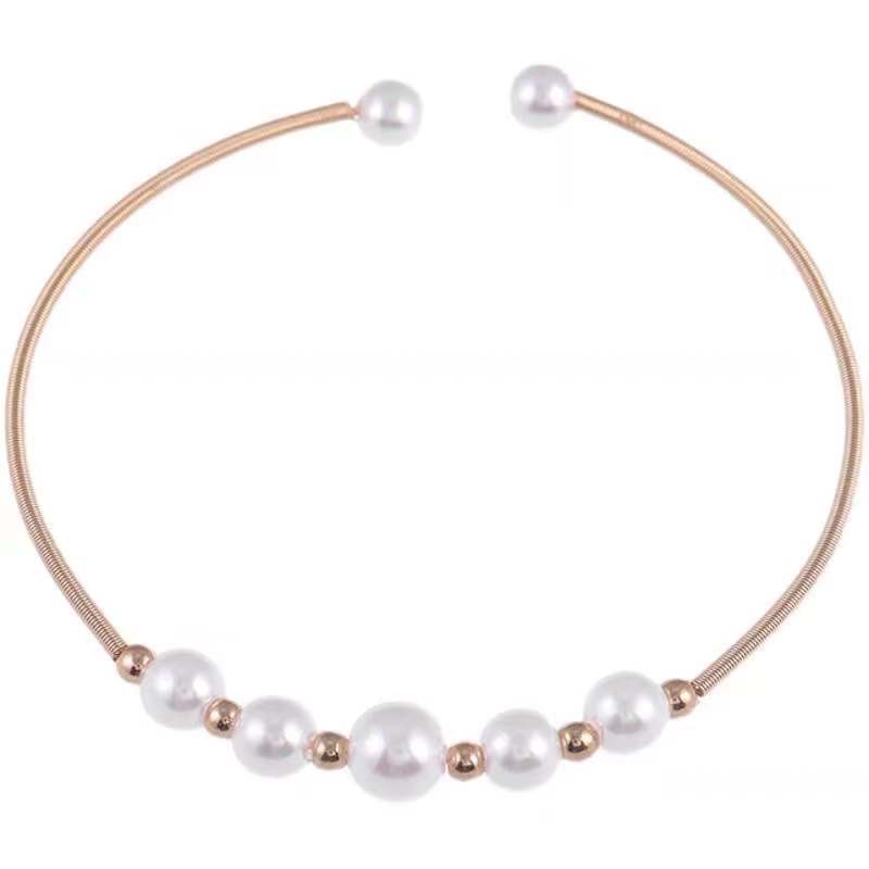 Elegant Pearl Bracelet Bangle Electroplated Alloy Jewelry Chic Versatile For Women Ideal Gift For Your Look Up