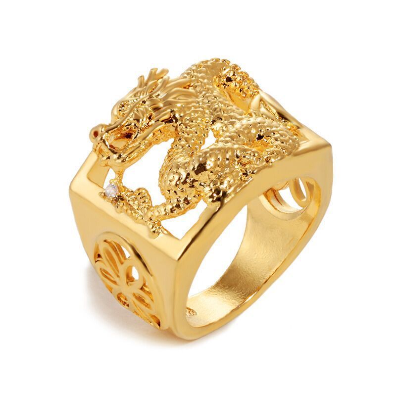 Gold Plated Copper Dragon Ring Adjustable Opening Aventurine Zodiac Korean Style Jewelry Statement Jewelry Gem