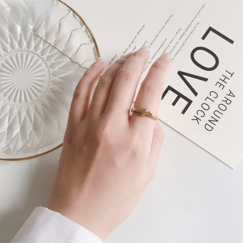 Womens Cross Ring Alloy Electroplated Eternal Letter Design Gold Plated Fashion Jewelry Ring for Women Color Gold
