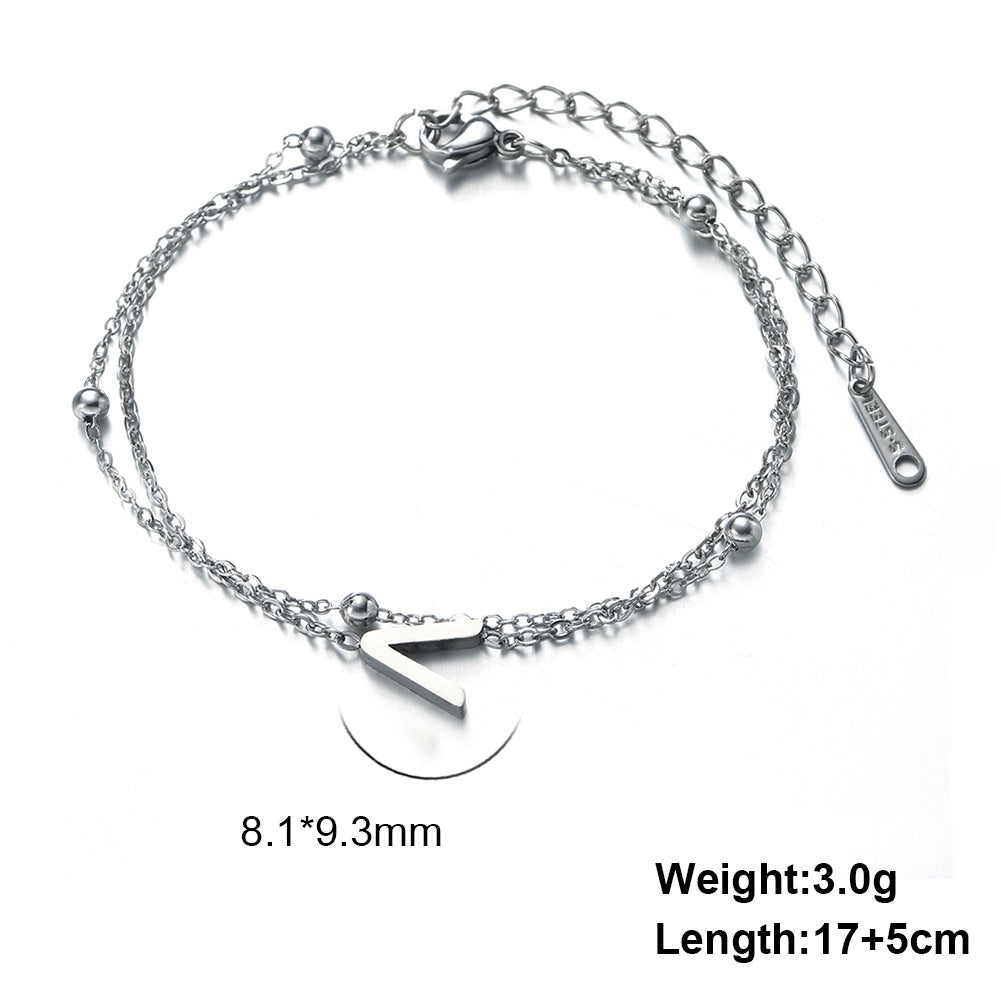 Womens Stainless Steel Double Layer Chain Bracelet With Initial Pendant Electroplated Finish Jewelry Gift Gold