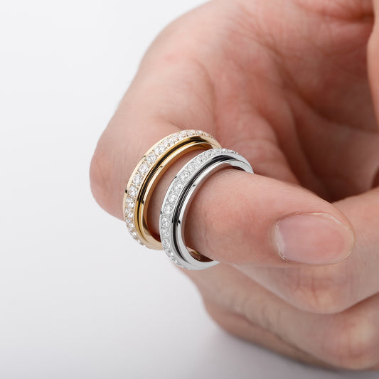 Unisex Stainless Steel Ring Diamond Inlay Geometric Design Band For Men And Women Everyday Jewelry Everyday Wear Ready